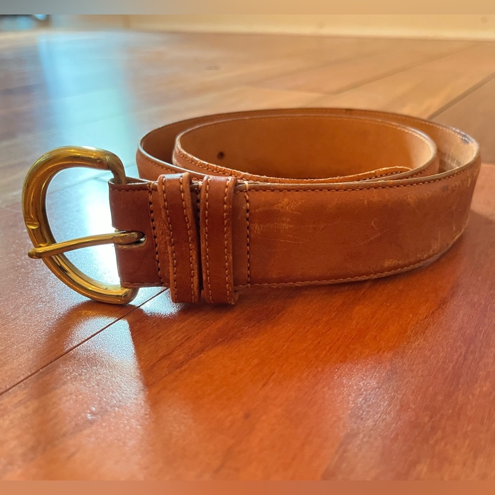 Coach Tan Leather Belt with Gold Buckle